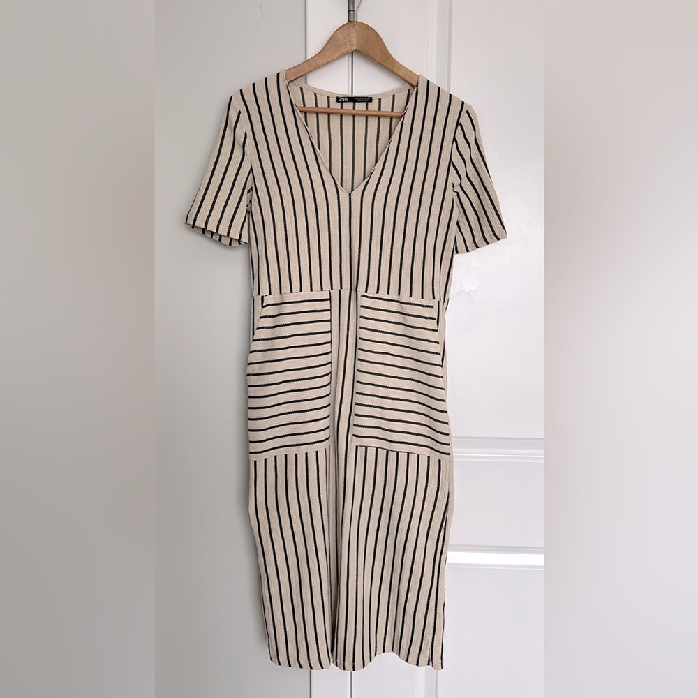 Zara Cream Striped Dress - Picture 2 of 5